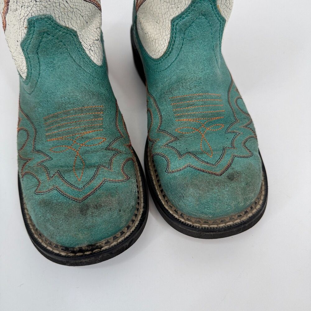 Ariat Boots Fat Baby Heritage Western Harmony Teal White Y2k Vintage Rodeo Sz 9B - Picture 2 of 11